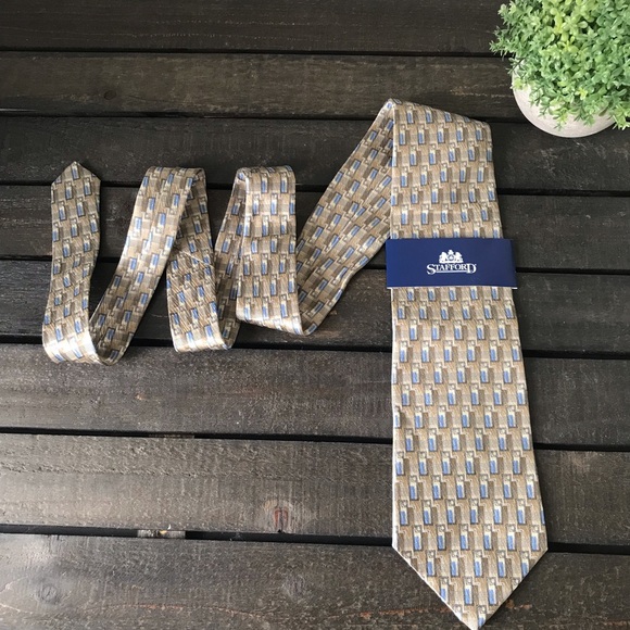Stafford Men's Silk Ties Bundle of 2 Brown Blue NEW - Picture 4 of 13